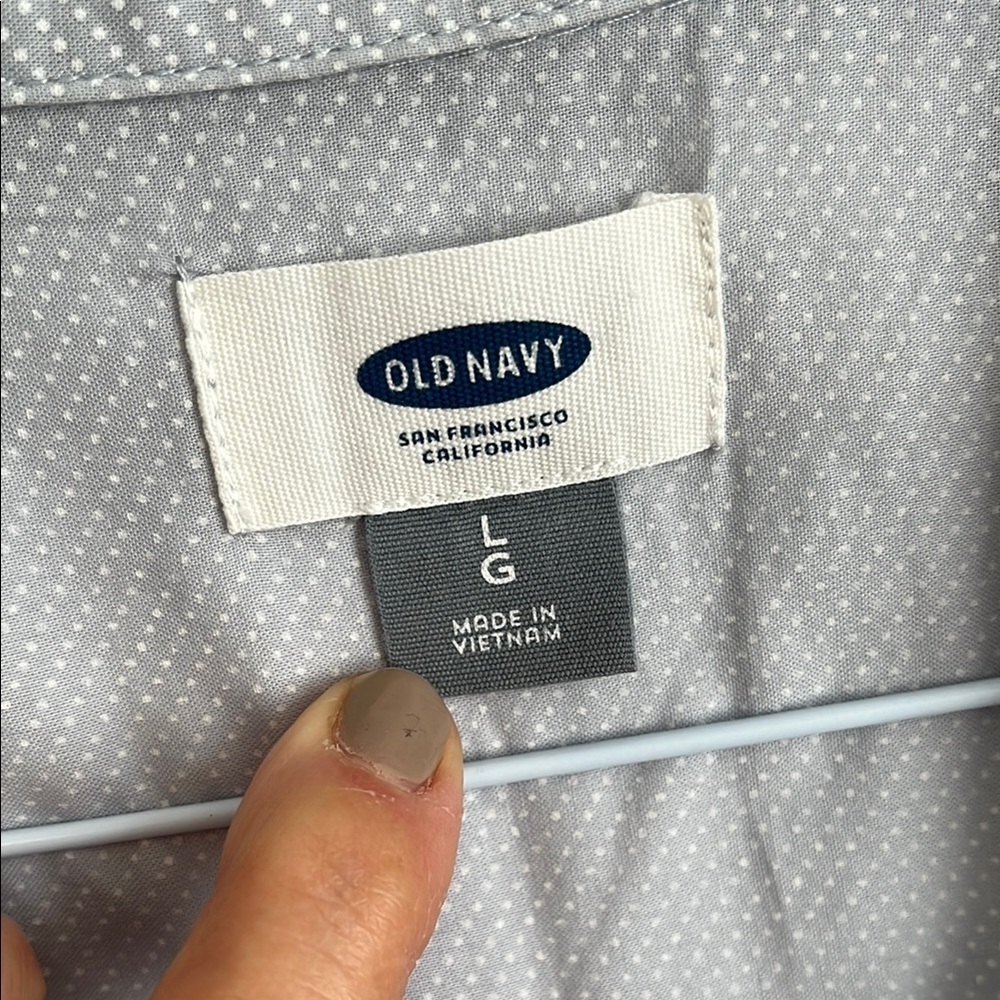Old Navy Light Blue White Dotted Cotton Lightweight Button Down Shirt, Size L - Picture 2 of 9